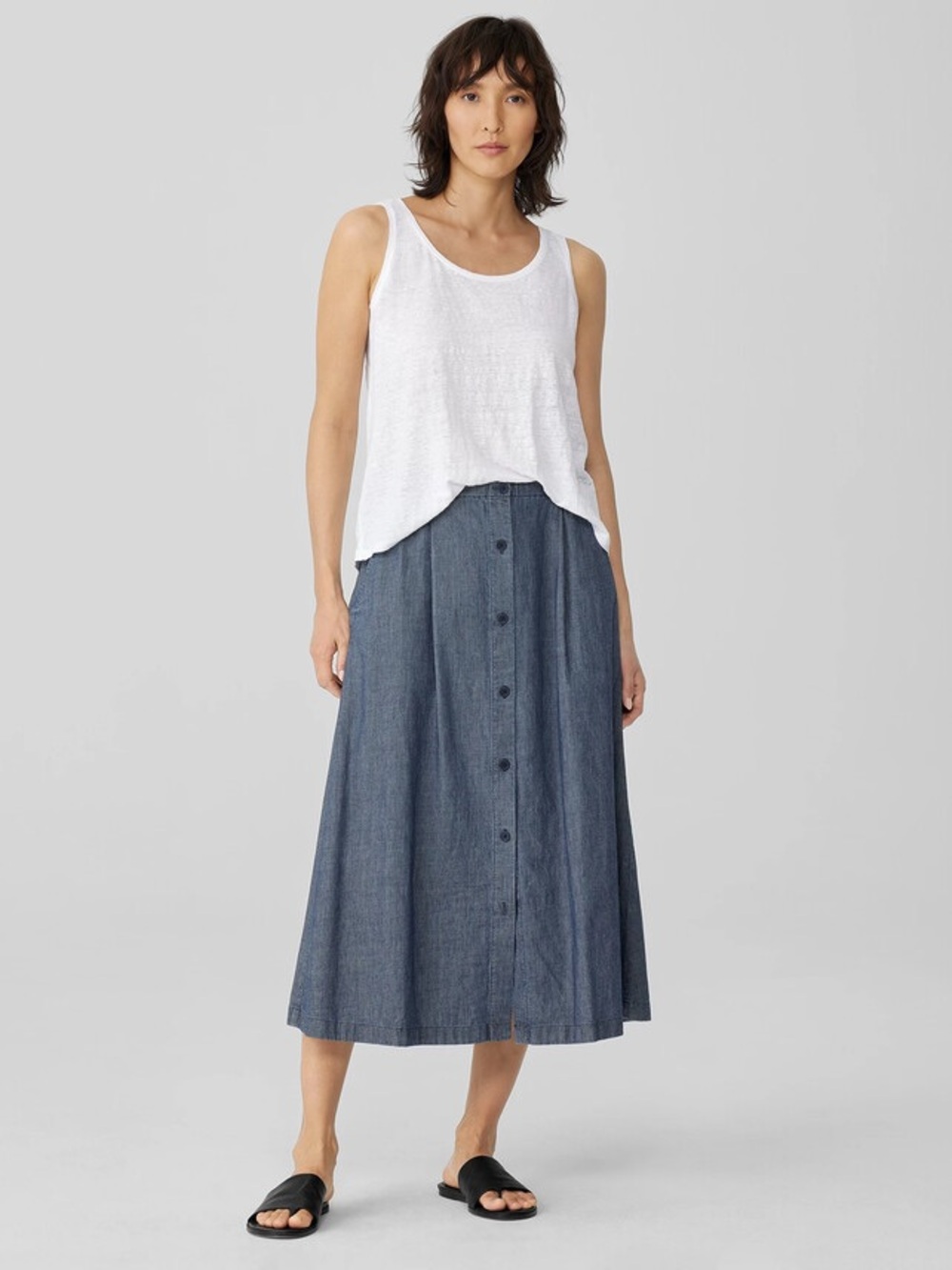 Eileen Fisher Airy Organic Cotton Twill A-Line Skirt size XL